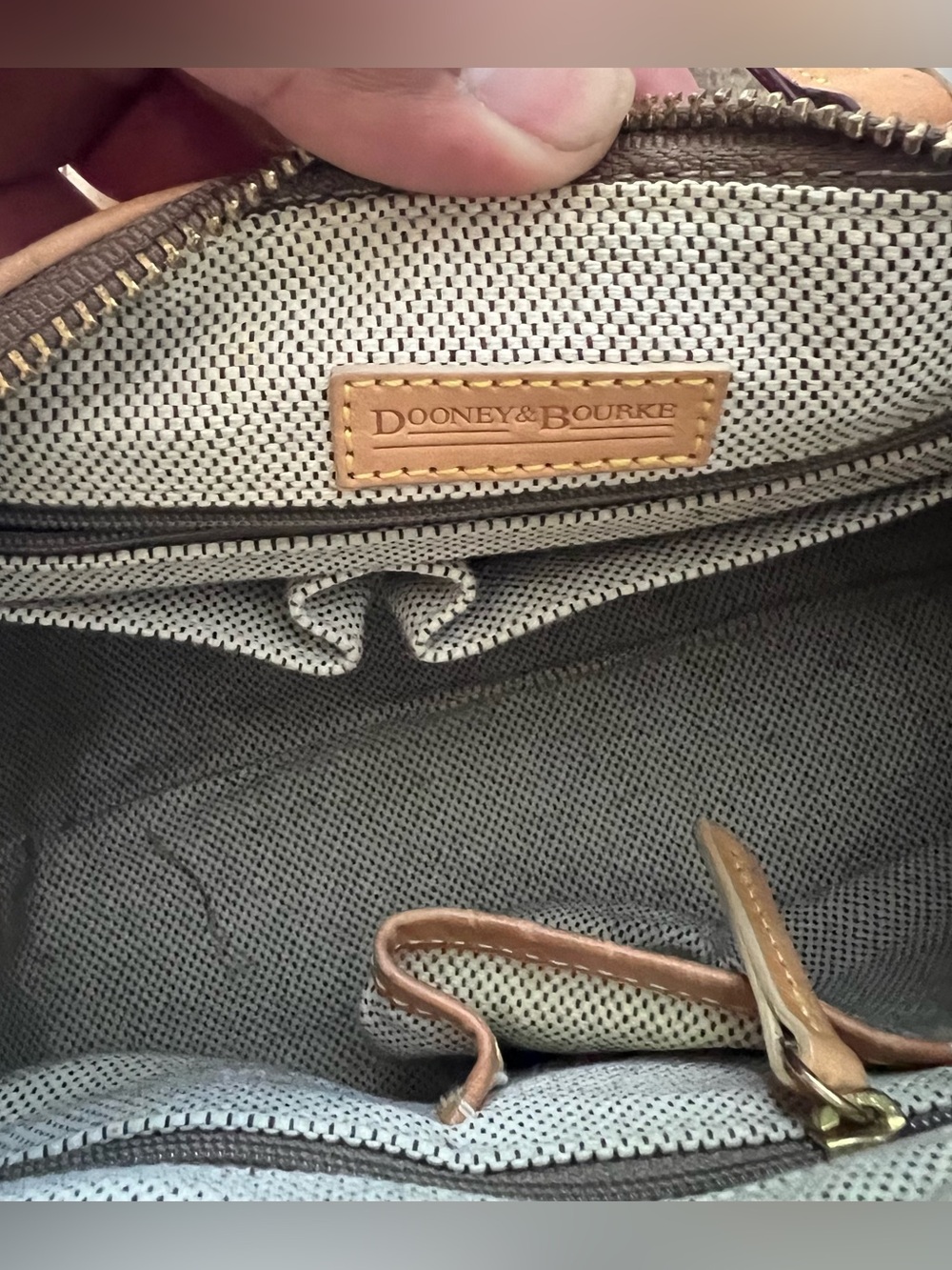 Dooney & Bourke Brown Logo Satchel with Tan Leather Trim - Picture 5 of 7